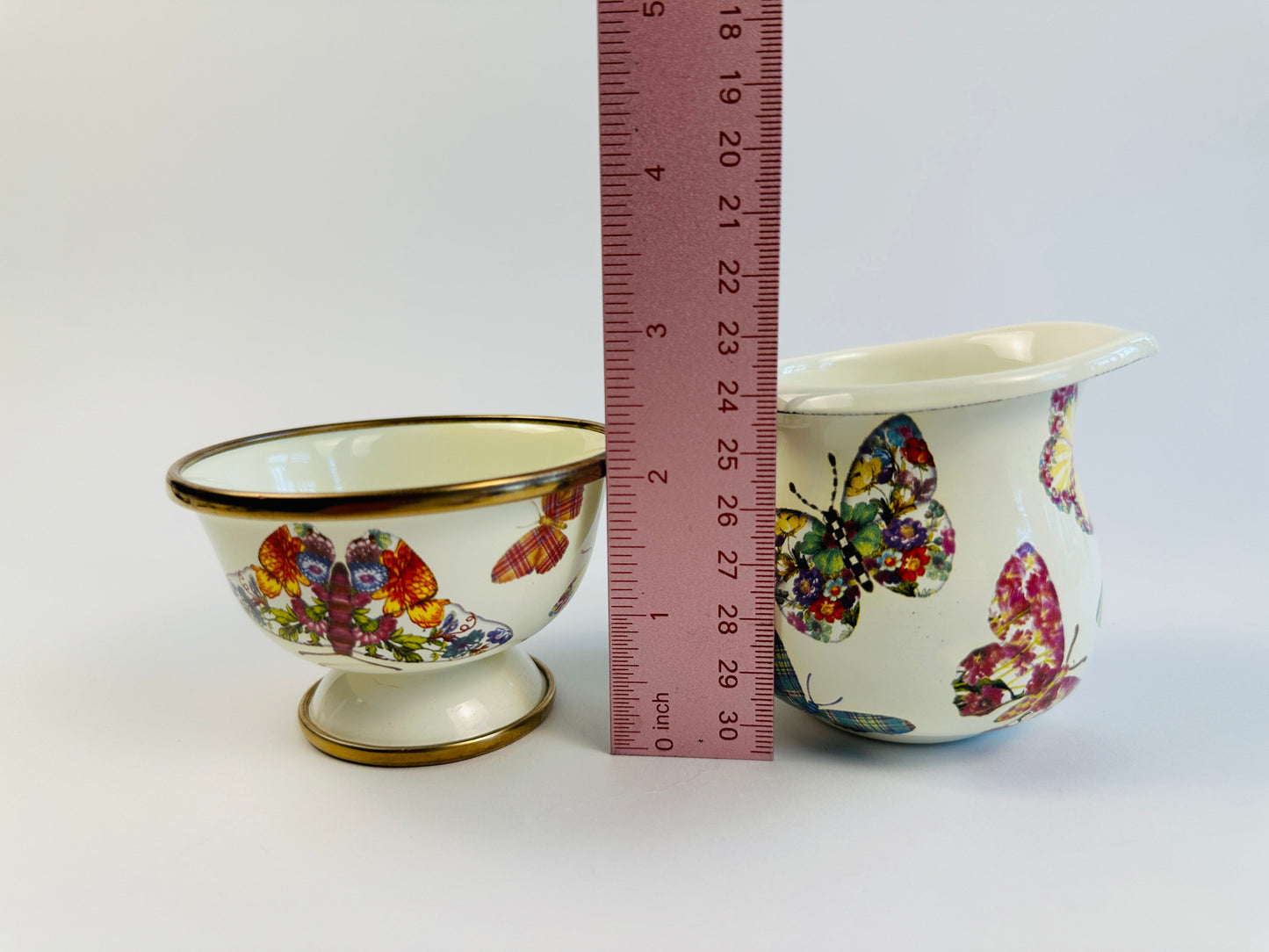 MacKenzie-Childs Painted Metal Butterfly Sugar Bowl & Creamer