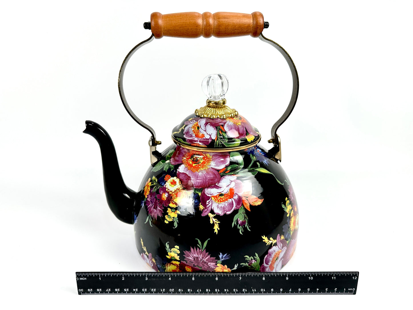 MacKenzie-Childs Flower Market 3 Qt Tea Kettle Black