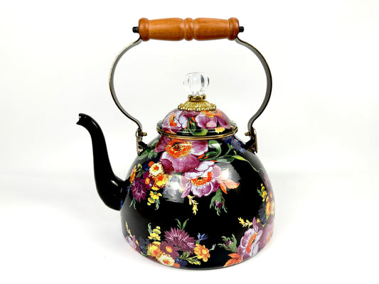 MacKenzie-Childs Flower Market 3 Qt Tea Kettle Black